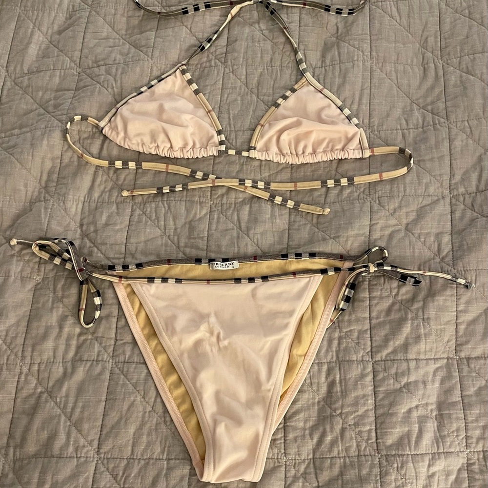 Burberry Pink Check Trim String Bikini Set